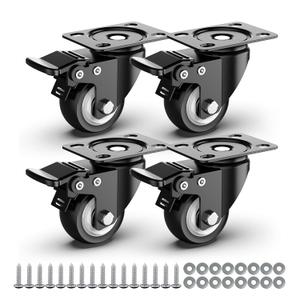 2 inch Caster Wheels Heavy Duty Swivel Casters with Safety Brake Total Capacity 600lbs (Set of 4) Good for Industrial or Furniture