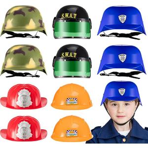 Liliful 10 Pcs Role Play Hard Hats Helmets for Kids Costume Hats Dress Pretend Career Play Hard Hat Police Hat Fireman Firefighter Helmet Construction Hats Swat Helmet Army Helmet for Halloween Party