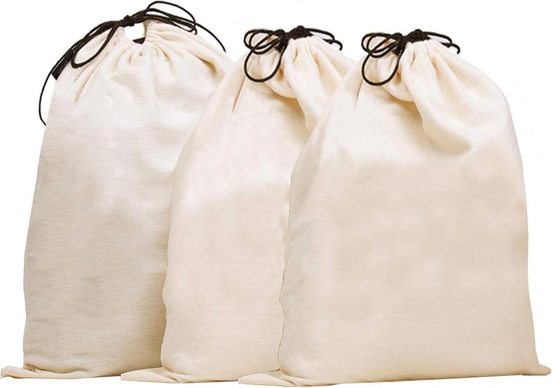 MISSLO Set of 3 Cotton Breathable Dust-Proof Drawstring Storage Pouch Bag, (Pack 3 XL)