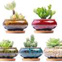 Cute Ceramic Succulent Garden Pots, Planter with Drainage and Attached Saucer, Set of 5 -Plants Not Included (Burner)
