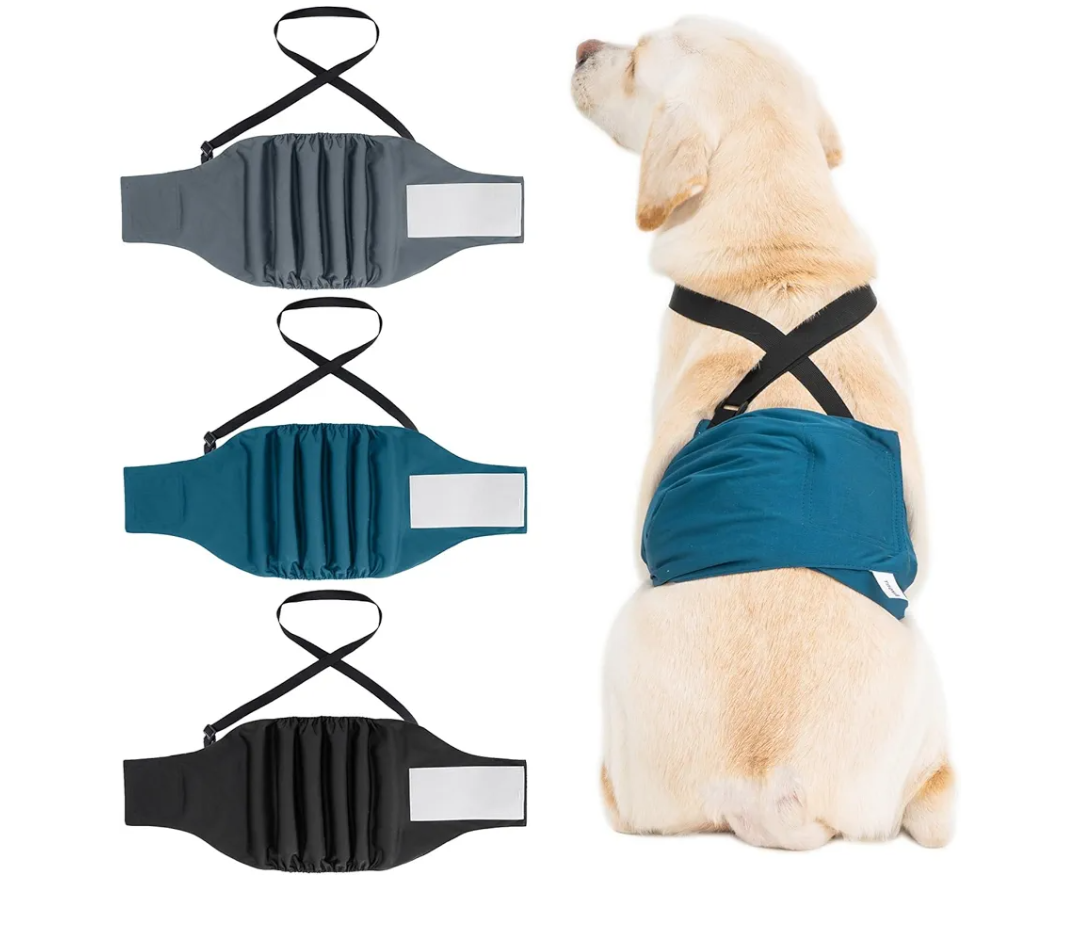 3 Pack Avont Male Dog Belly Band with Suspenders, Reusable Boy Doggie Diaper with Harness, Escape Proof, Non-Slip, Washable Doggy Pee Wraps for Small Medium Large Dogs
