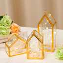 Glass Candle Holder Set of 3, Gold Metal House-Shaped Candle Holders with Textured Glass for Wedding Decor, Elegant Table Centerpieces & Home Accents, Housewarming Gifts for New Home (Gold Copper Frame)