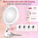 Travel Makeup Mirror with Lights, 1X/20X Magnifying Lighted Makeup Mirror with LED Display ,2-Sided Rechargeable Beauty Mirror with 3 Color Lights & Touch Control, Adjustable Vanity Mirror for Women