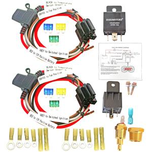 Dual Electric Fan Relay Kit Radiator Electric Cooling Fan Thermostat Kit Temperature Sensor Switch 185 On 175 Off, 40 AMP Waterproof Relay Kit