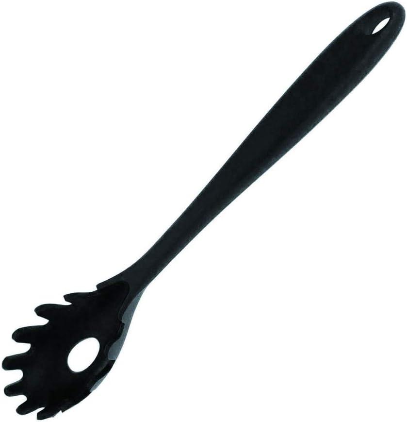 Spaghetti Spoon Pasta Fork,11Inch Silicone Pasta Fork,High Heat Resistant to 480F, Hygienic One Piece Design, Spaghetti Strainer & Server Spoon Ideal for cooking(Black)
