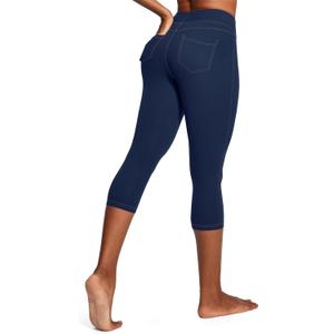 IUGA High Waisted Yoga Pants for Women with Pockets Capri Leggings for Women Workout Leggings for Women Yoga Capris (Blue, XXL)