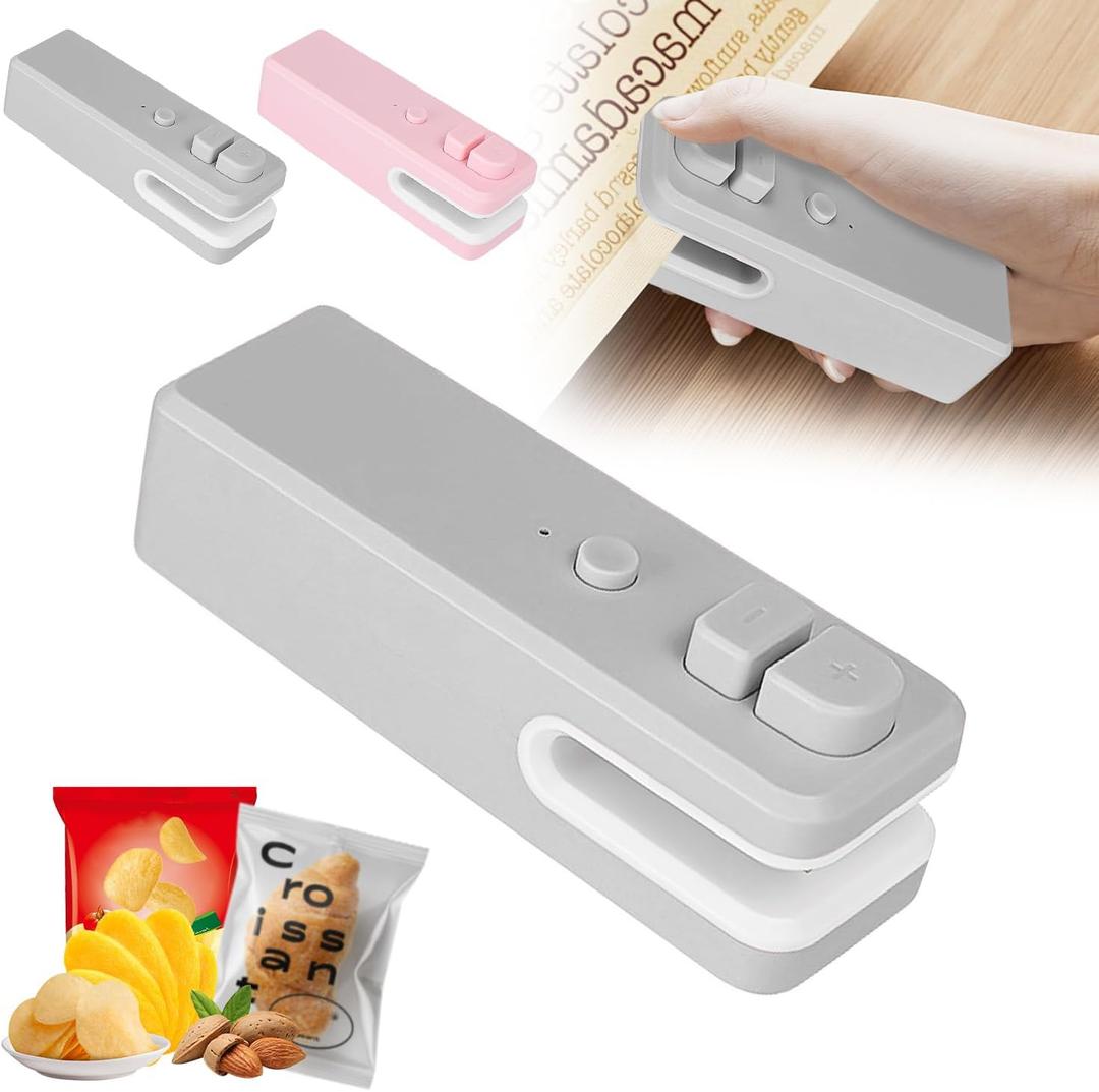 Mini Bag Sealer, 2024 New 2 in 1 Bag Sealer and Cutter, Rechargeable Mini Sealing Machine Heat Seal Tool, Magnetic Bag Sealing Machine, Portable Vacuum Food Sealer for Plastic Bags Snack Bags (Gray)
