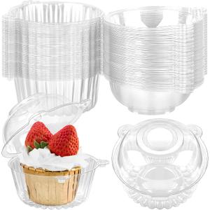 TOFLEN 100ct Disposable Clear Plastic Packaging Box with Cover - Plastic Hinged Food Container for Desserts To-Go, Fruit, Bread, Party Favor Cake - Cupcake Boxes Individual