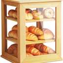 Bread Box,Pastry Display Case,Bread Holder for Kitchen Counter, Wooden Large Capacity Bread Storage Bin Breadbox Organizer for Kitchen Counter CornerRaw wood