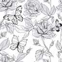 Black and White Butterfly Wallpaper 12"x100" Vintage Ink Painting Rose Floral Wallpaper Peel and Stick Butterfly Contact Paper Self Adhesive Removable Vinyl Film for Cabinets Drawers Walls