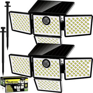 AmeriTop Solar Outdoor Lights, 4 Heads Motion Sensor Security Lights, Wide Angle Flood Wall Lights, Weatherproof Wall Light for Garden Pathway 6500K 2 Pack
