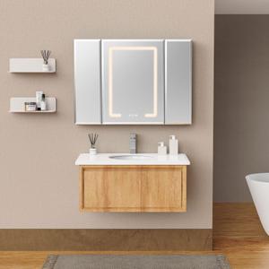 Recessed or Surface  LED Medicine Cabinets for Bathroom with Mirror and Lights, Defogger, Dimmer, Light Color Change, 3 Doors
