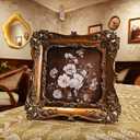 4x4 Small Vintage Picture Frame, Antique Bronze Gold Ornate Square Photo Frame, Wall Hanging or Tabletop Display, Decorative Floral Design Retro Home Decor, Photo Gallery Art