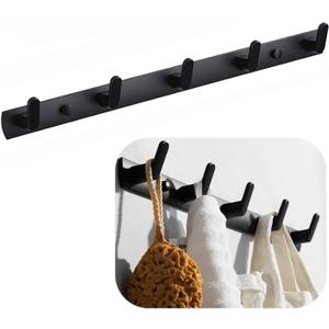 Wall Mounted Coat Racks with 5 Hooks Hanging Holder Towel Rack 17.7"x1.3" Modern Black Hanging for Clothes Entryway Bathroom (5 Hooks)