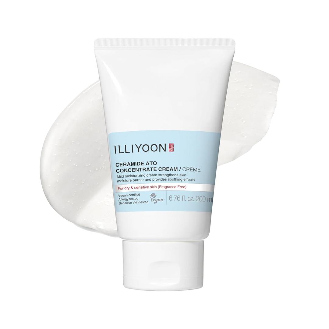 Illiyoon Ceramide Ato Concentrate Cream | Moisturizer for Dry & Sensitive Skin, 100hr Lasting Hydration, For Face & Body, Gentle for Infants, Moisture Barrier Repair, Vegan Certified, 6.76 fl.oz.