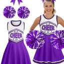 JenPen 3 Pcs Halloween Cheerleader Costume for Women Adult Cheerleader Outfit Set Cheerleading Uniform Dress for Party (Large, Purple)