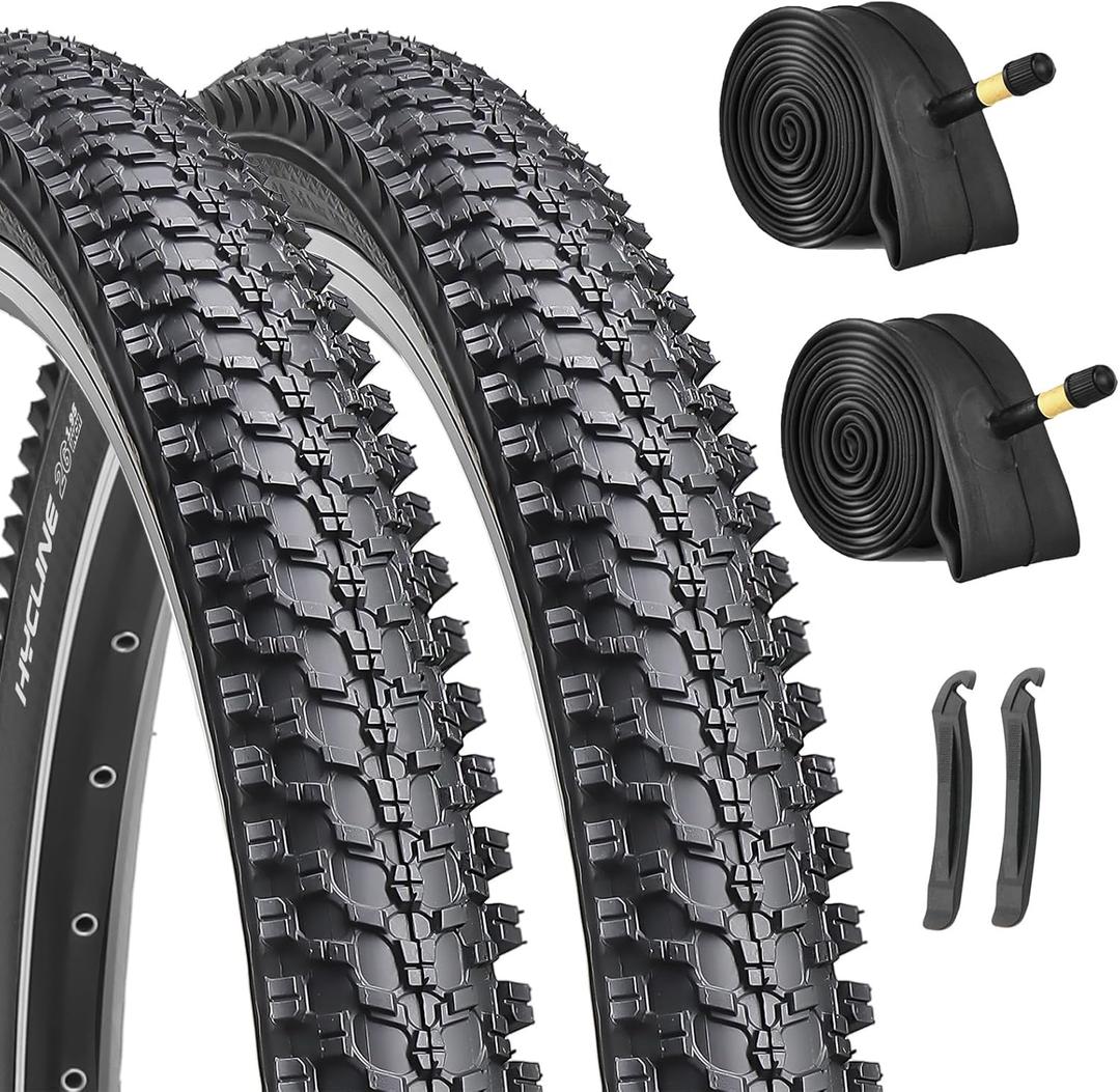 Hycline 2-Pack Mountain Bike Tires Set: 20/24/26/27.5-inch Folding Replacement Puncture-Resistant Bicycle Tires and Pair 20/24/26/27.5-inch Inner Tubes with Tire Levers for MTB Off-Road Bike