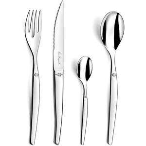 Amefa Silverware Set - 24-Piece, Rustic Style, Mirror Finish - Stainless Steel Flatware & Utensils with Steak Knives - Dishwasher Safe Cutlery, Forks & Spoons