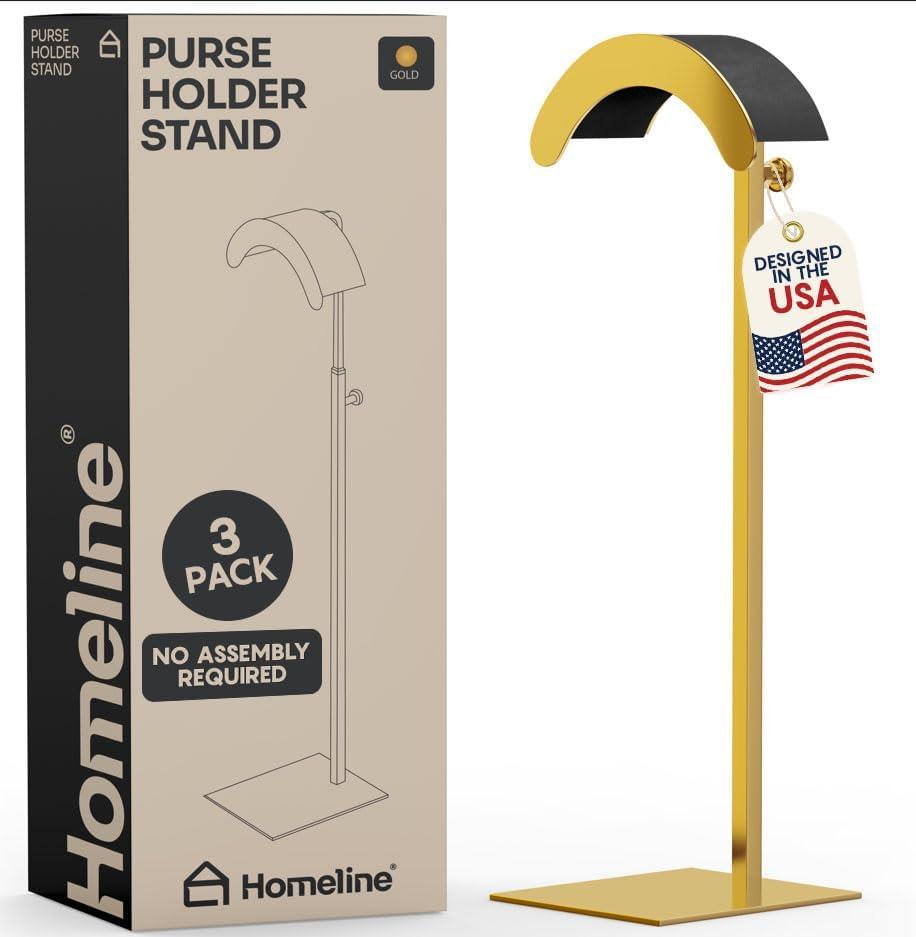 Purse Holder Stand Freestanding Purse Rack Stand Adjustable 3-Pack Purse Holder/Purse Display Stand with Velvet Cradle, Weighted Non-Slip Base, No Assembly Required