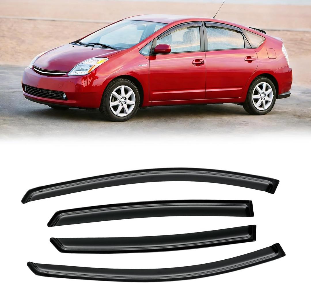 Window Visor for Toyota Prius 2004-2009, Out-Channel Rain Guards Shields Vent Deflector Shade Wind Dark Smoke 2005 2006 2007 2008, Tape-On Outside-Mount, 4PCS