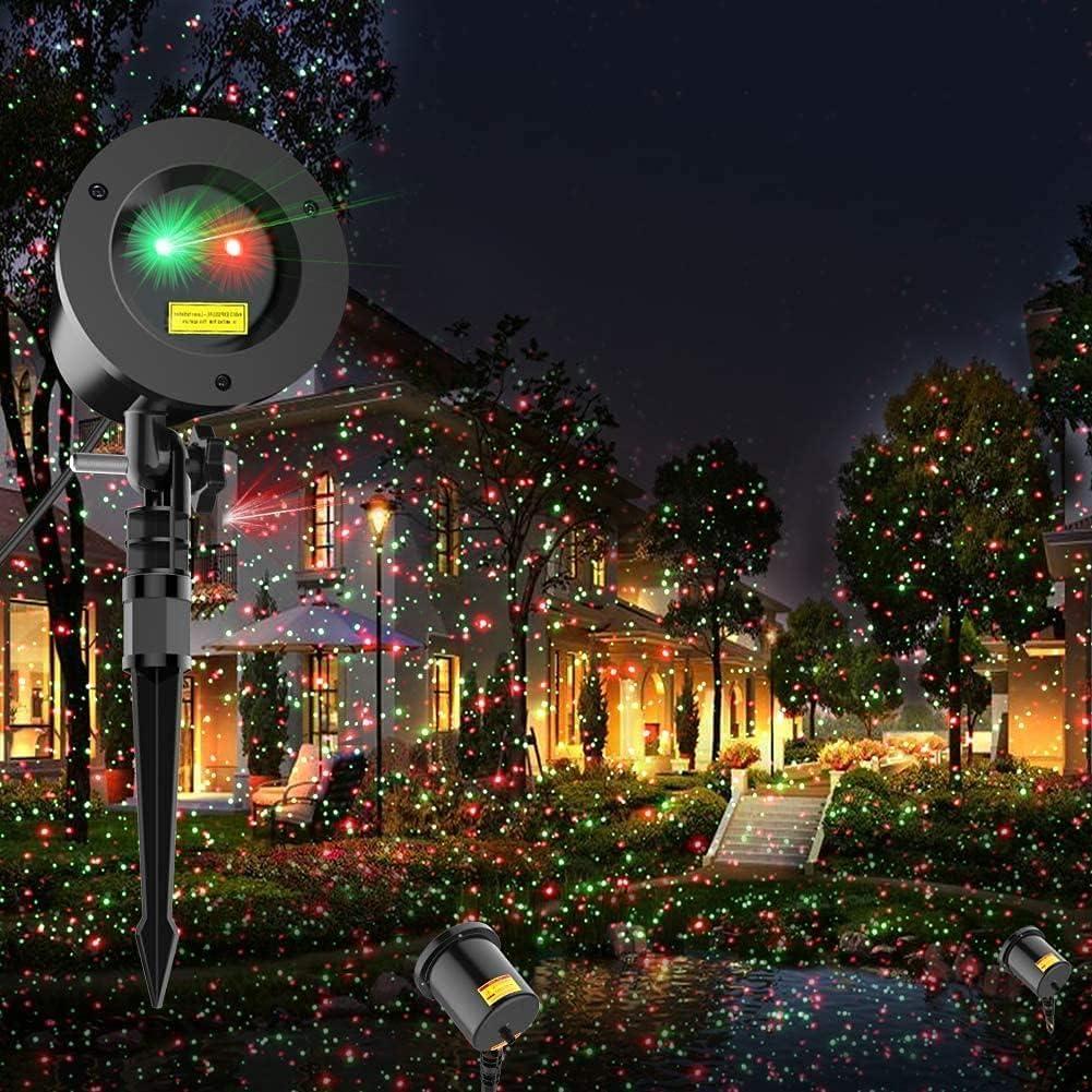 Christmas Laser Light Projector Red and Green Star Laser Lights Show with Timer for Outdoor Decorations Waterproof Landscape Lighting for Christmas and Holidays (1 PCS)