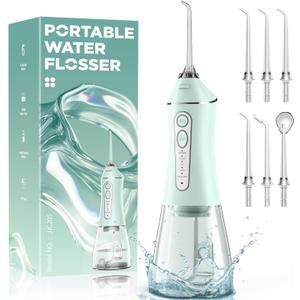 Water Flosser for Teeth Cleaning and Flossing, 5 Modes Rechargeable Cordless Oral Irrigator 320ml Water Tank Teeth Cleaner, IPX7 Waterproof Portable Electric Dentel Flossers for Home and Travel,Green