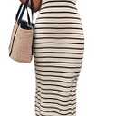 Floerns Women's Striped Deep V Neck Tank Dress Sleeveless Split Knitted Midi Dresses Small, Apricot