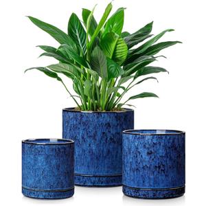vancasso Ceramic Plant Pots, 3 Piece Planters for Indoor Plants, 4.25+5.25+6.25 Inch Flower Pots with Drainage, Plant Pots Indoor for Succulent, Pothos, Snake Plant and Money Tree, Etc (Blue)