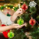 Syhood 24 Pcs Red Green Christmas Ball Ornaments, 2.4 Inch Glittering Plastic Hanging Decorations for Christmas Tree, Shatterproof Christmas Tree Balls for Xmas Wedding Party Decorations(Striped)