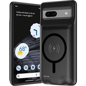 Battery Case for Pixel 7a, Upgraded 10000mAh Battery Pack Rechargeable Charger Case with Wireless Charging Compatible for Pixel 7a(6.1 inch) External Battery Charging Cover(Black)