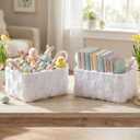 2 Pcs Rabbit Storage Baskets 14x10 Inch Cute Bunny Gift Basket Spring Laundry Foldable Fluffy Plush Storage Bin with Handle Decorative Closet Organizer for Home Office Car Countertop Tabletop