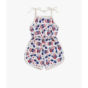 BeQeuewll Toddler girl 4th of July Outfit Tie-up Spaghetti Straps Stars USA Romper, 2T-3T Girls 4th of July Outfits