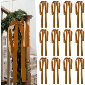 Artmag 12 Pcs Velvet Christmas Large Swag Bows 23.6x15.7 Inch Rustic Staircase Wreath Fireplace Vintage Bows for Christmas Tree Topper Holiday Indoor Outdoor Decor (Camel)