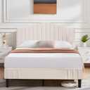 VECELO Full Size Beds Upholstered Platform Bed Frame with Height-Adjustable Teddy Fabric Headboard/Strong Wood Slats Supports / 7.9'' Under Bed Storage Space/Noise Free/No Box Spring Needed, Cream