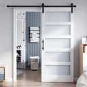 36x80 Inch Glass Sliding Barn Door Slab and 6.6ft Hardware Kit Included, 5 Frosted Glass, LVL Wood Panel Covered with White Water-Proof Scratch-Proof PVC Surface, Simple DIY Assembly