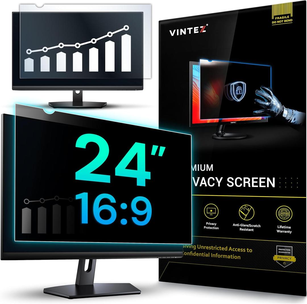 24 Inch Computer Privacy Screen Filter for 16:9 Widescreen Computer Monitor - Anti-Glare - Anti-Scratch Protector Film - Data Confidentiality Shield