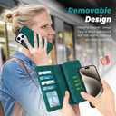 TwoHead Wallet Case Compatible with iPhone 15 Pro Max,Detachable Magnetic Phone Case,All-Round Shockproof Protective Leather Phone Case with Card Holder,6.7 in,Green