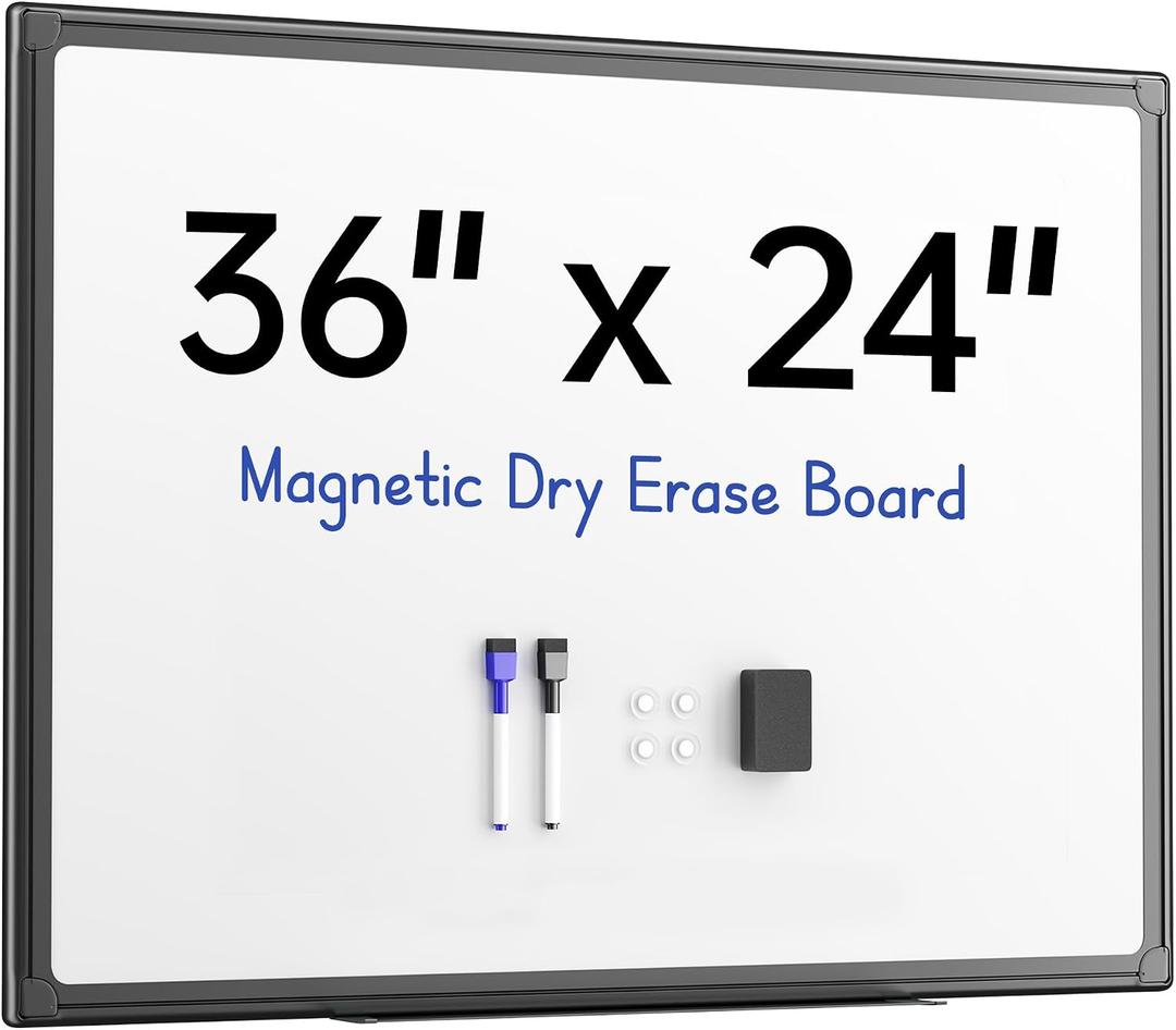 VUSIGN 36'' x 24'' Magnetic White Board for Wall, Dry Erase Board with Black Aluminium Frame, Hanging Whiteboard for Office, Home, Meeting - Accessories Included