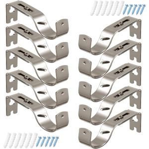 Frienda 10 Pcs Brushed Silvery Curtain Rod Support Brackets Adjustable Curtain Rod Hangers for 1 Inch Diameter General Hardware Holders Wall Bracket Hanger Hooks with Screws