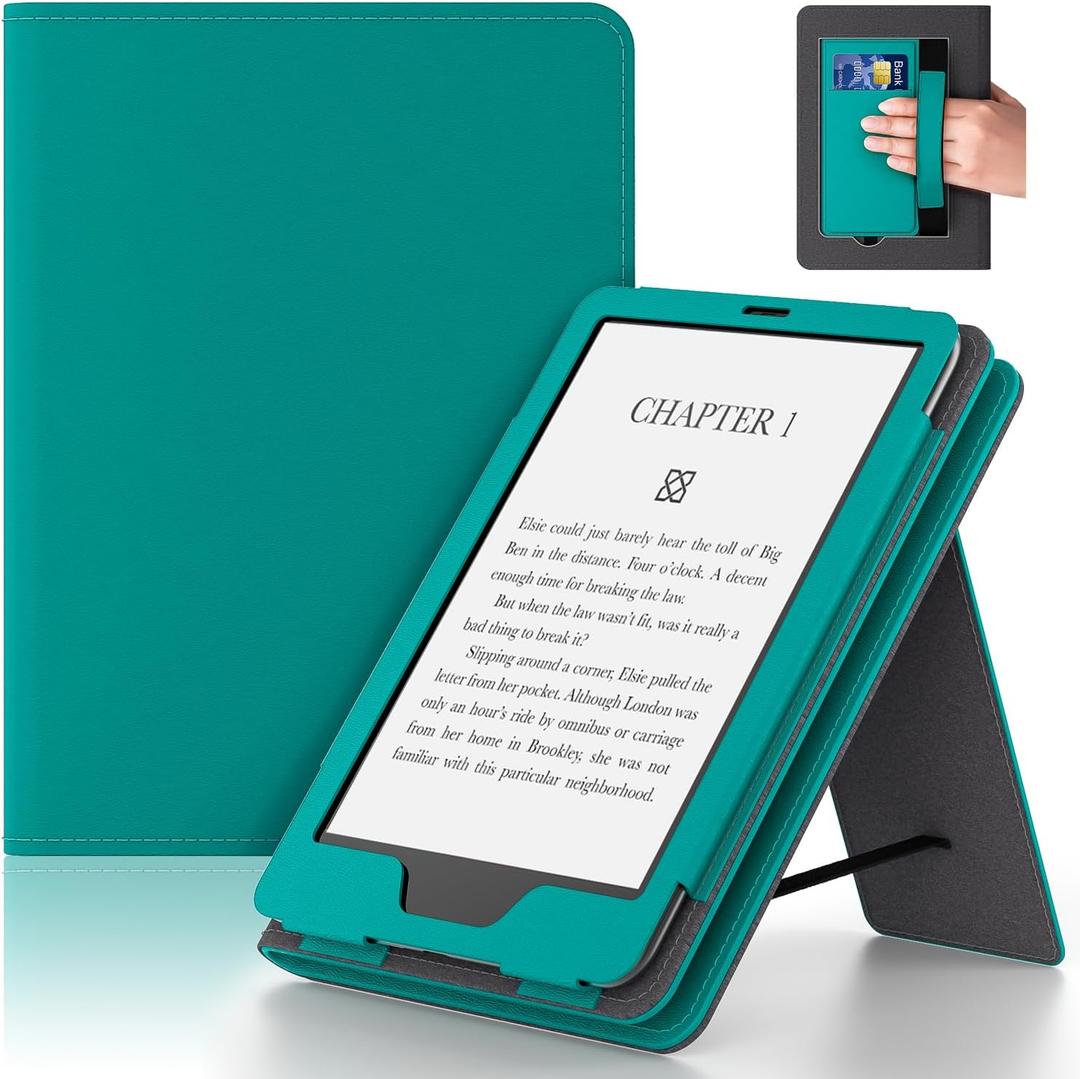 Lainergie Kindle Case 6 Inch for New 6" Kindle (11th Generation, 2024/2022 Release), Slim PU Leather Smart Shell Cover for Kindle Basic with Stand, Hand Strap, Auto-Wake/Sleep, Jade
