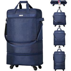 Hanke Suitcases with Wheels Expandable Foldable Luggage Bag Suitcase Collapsible Rolling Travel Bag Duffel Bag for Men Women Lightweight Suitcases without Telescoping Handle, Blue (Blue Upgrade Version)