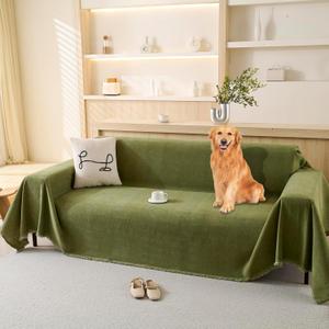 100% Waterproof Couch Cover Sofa Covers for Sectional Couches Reclining Armseat/Chair/Futon Sofa SlipCover for Dog Pet-Friendly Furniture Protector for Living Room with Tassel(91" x 134", Green)