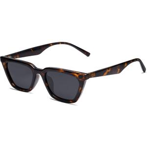 SOJOS Polarized Narrow Square Cateye Sunglasses for Women Retro Trendy Driving Glasses SJ2169 (Tortoise Frame/Grey Lens)