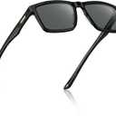 CARFIA Retro Acetate Mens Sunglasses Polarized Classic Square Sun Glasses CA62162 (1. Black Frame Grey Lens)