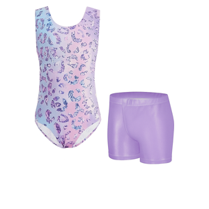 Zaclotre Gymnastics Leotards for Girls Sparkly Sleeveless Dance Unitards Biketards with Gym Shorts, Size 3-4 years