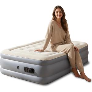 Twin Air Mattress with Built-in Pump, 2 Min Fast Inflation, 16" Raised Height, Supports up to 650 lbs, for Camping, Home Use, Guests, Portable TravelSingle Air Mattress