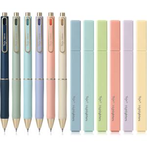 Taja 12 Pack Bible Highlighters and Pens Set No Bleed, 6 Aesthetic Pastel Highlighters and 6 Black Ink Pens for Bible Study, Journaling, School and Office Supplies