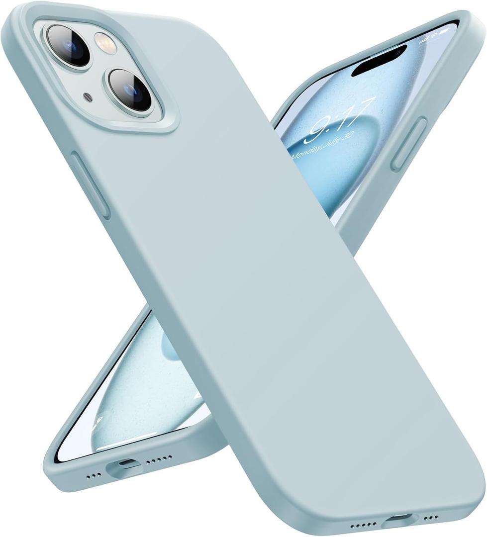 Designed for iPhone 15 Case, Silicone Phone Case [Military Grade Drop Protection] [Anti-Scratch Microfiber Lining] Silicone Ultra Slim Cover Shockproof Phone Cases 6.1 Inch, Sky Blue