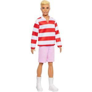 Barbie Fashionistas Ken Doll #241 with Blonde Hair Wearing Red and White Striped Polo Shirt with Pink Shorts, White Crew Socks and Sneakers