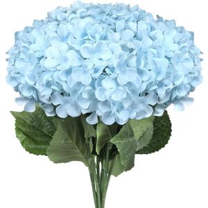 6 PCS Artificial Hydrangea Flowers, Faux Silk Hydrangea with Long Stems, Home Wedding Decor, Table Centerpieces, Party Decorations(Light Blue)